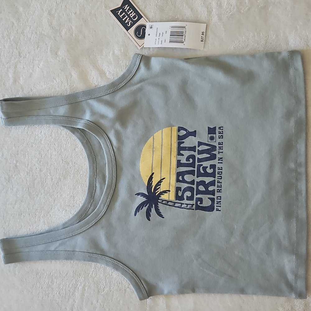 Salty Crew Cropped Tank Top: Color- Sage: Junior Size Large